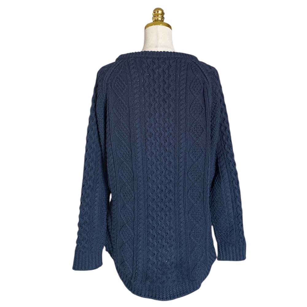 L.L.Bean Signature Women's Cotton Navy Fisherman Cable Knit Tunic Sweater Sz M - Picture 6 of 9